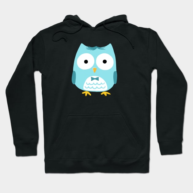 Cute Blue Owl with Bow Tie Hoodie by Coffee Squirrel